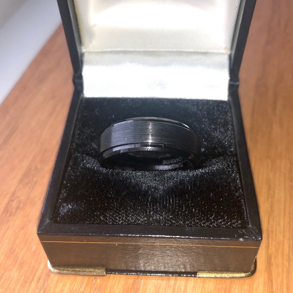 8mm Tungsten Carbide Black Wedding Band Size 10